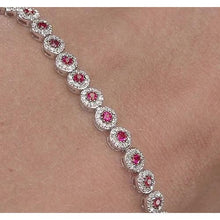 Afbeelding in Gallery-weergave laden, Tennisarmband 12 karaats pennenset roze saffier wit goud 14k - harrychadent.nl
