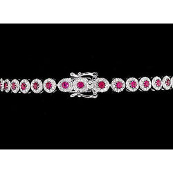 Tennisarmband 12 karaats pennenset roze saffier wit goud 14k