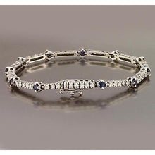Afbeelding in Gallery-weergave laden, Tennisarmband blauwe saffier en diamant 8,40 karaat witgoud 14K - harrychadent.nl

