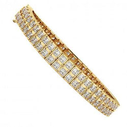 20 Karaat Prong Gezet Prinsesslijpsel Natuurlijke uit de aarde gewonnen Diamanten Tennisarmband Geelgoud