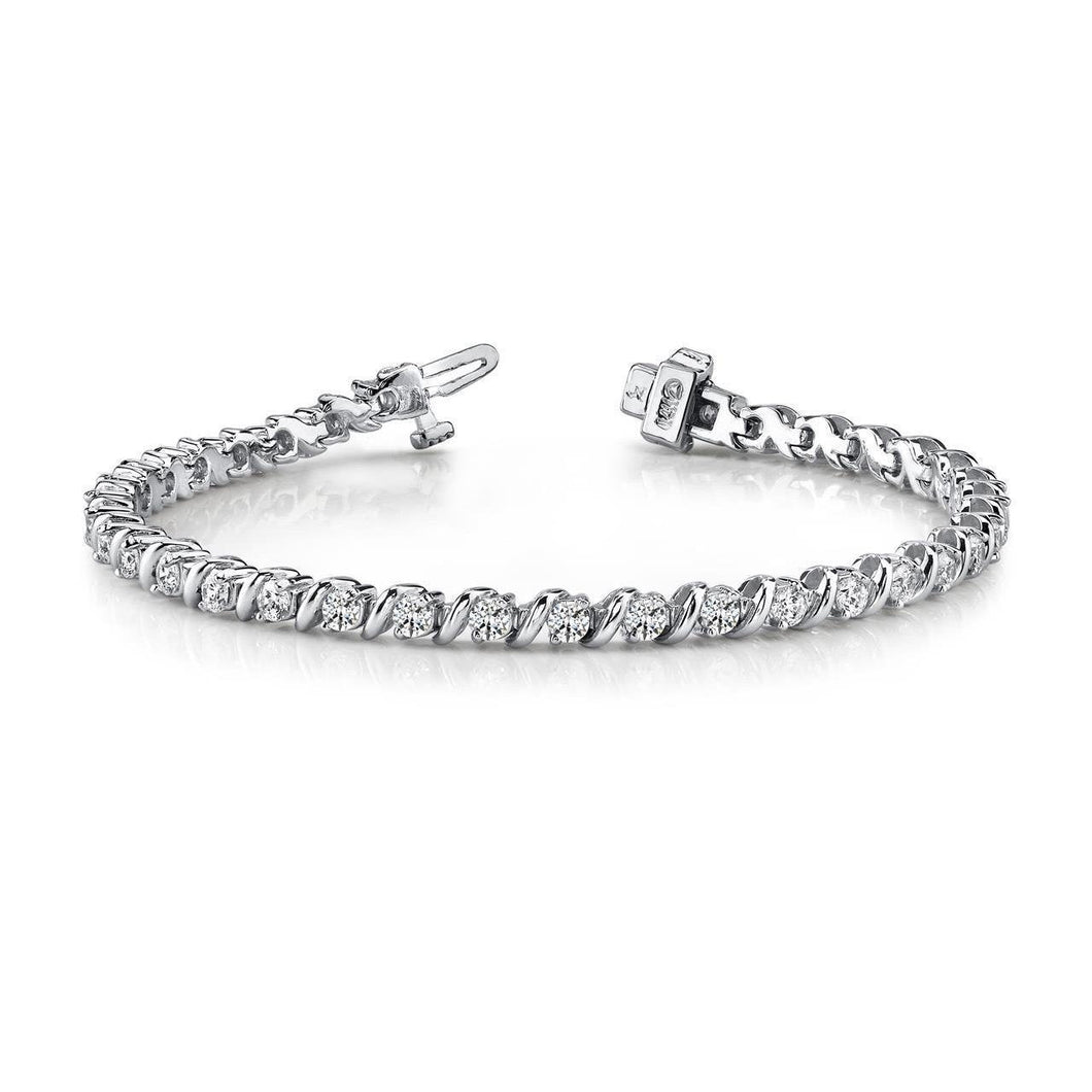 Tennisarmband Met Echt Diamanten Golvende Kapverbinding Wit Goud 14K Nieuw 3,60 Ct