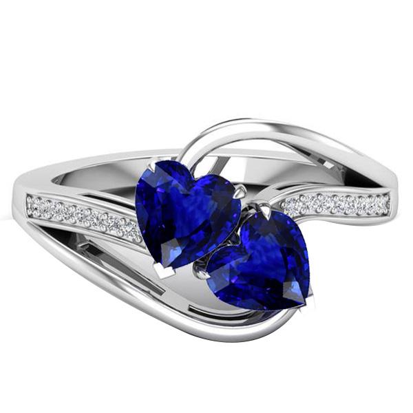 Toi et Moi 2 stenen hart blauwe saffier ronde diamanten ring 3,50 karaat - harrychadent.nl