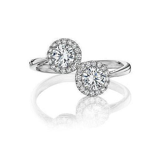 Toi et Moi 3 karaat ronde briljante diamanten Halo verlovingsring - harrychadent.nl