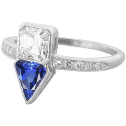 Toi et Moi Asscher Diamant & Ceylon Saffier Ring 3.50 Karaat Milgrain