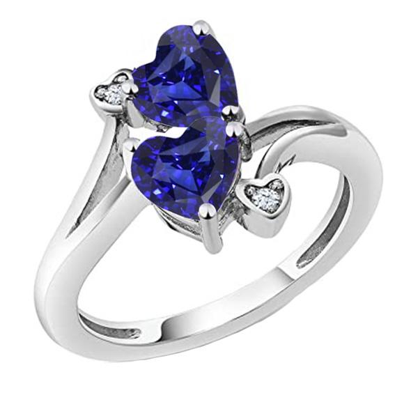 Toi et Moi Diamanten Jubileum Blauwe Hart Saffier Ring 3,25 Karaat - harrychadent.nl