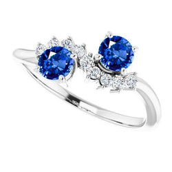 Toi et Moi Diamanten Ring 1.18 Karaat Ceylon Sapphire Vrouwen Sieraden 14K