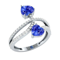Toi et Moi Diamond Heart Blue Sapphire Ring Twisted Shank 3,50 karaat