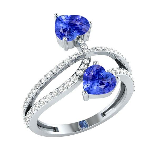 Toi et Moi Diamond Heart Blue Sapphire Ring Twisted Shank 3,50 karaat - harrychadent.nl