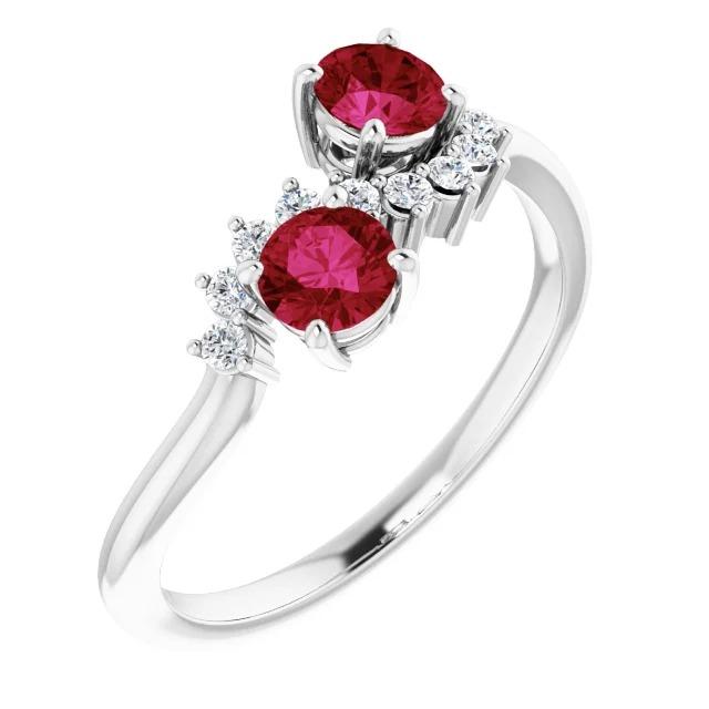 Toi et Moi Diamond Ruby Ring 1.18 karaat dames wit goud 14K sieraden - harrychadent.nl