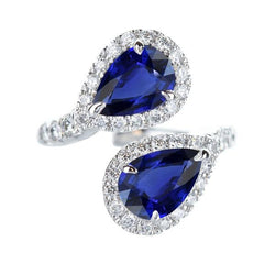 Toi et Moi Halo Ring Peer Ceylon Saffieren & Diamanten 3.50 Karaat Goud