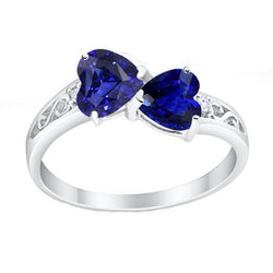 Toi et Moi Hart Ceylon Sapphire Diamond Ring Filigraan 2,25 karaat