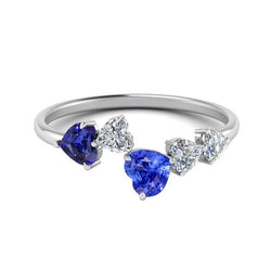 Toi et Moi Hart Diamant & Saffier Ring 3.50 Karaat Vrouwen Sieraden