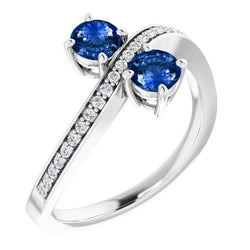 Toi et Moi Ring met ronde diamant en blauwe saffier 1,50 karaat witgoud
