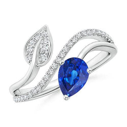 Toi et Moi diamanten damesring peer blauwe saffier 4 karaat bladstijl