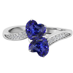Toi et Moi hart edelsteen blauwe saffier diamanten ring 3,50 karaat