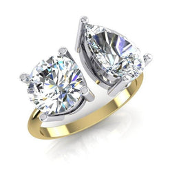 Toi et Moi peer & ronde diamanten ring 4 karaat tweekleurige gouden 14K sieraden