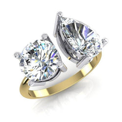 Toi et Moi Peer & Rond Natuurlijk uit de aarde gewonnen Diamanten Verlovingsring 4 Karaat Tweekleurig Goud 14K Sieraden