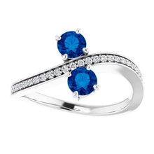 Afbeelding in Gallery-weergave laden, Toi et Moi ronde diamanten ring met blauwe saffier wit goud 14K 2,60 karaat - harrychadent.nl
