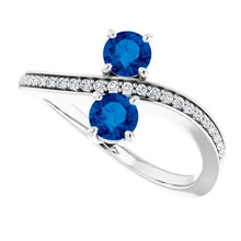 Afbeelding in Gallery-weergave laden, Toi et Moi ronde diamanten ring met blauwe saffier wit goud 14K 2,60 karaat - harrychadent.nl
