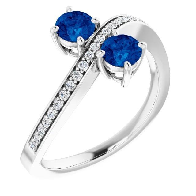 Toi et Moi ronde diamanten ring met blauwe saffier wit goud 14K 2,60 karaat - harrychadent.nl