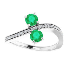 Afbeelding in Gallery-weergave laden, Toi et Moi ronde groene smaragd 2,60 karaat diamanten ring wit goud 14K - harrychadent.nl
