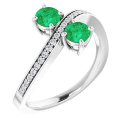 Toi et Moi ronde groene smaragd 2,60 karaat diamanten ring wit goud 14K