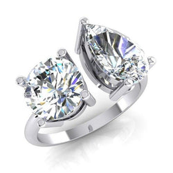 Toi et Moi twee stenen ronde & peer diamanten ring 4 karaat witgoud 14K