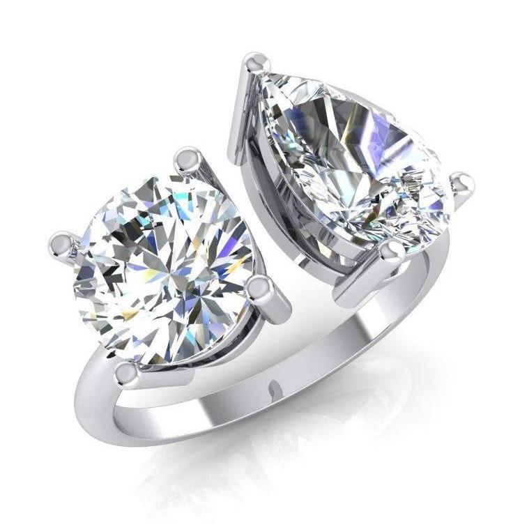 Toi et Moi twee stenen ronde & peer diamanten ring 4 karaat witgoud 14K - harrychadent.nl