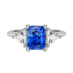 Triljoen Diamant Drie Steen Stralende Ceylon Saffier Ring2,50 karaat