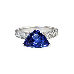 Triljoen Edelsteen Ceylon Saffier Ring Pave Set Diamanten 3,50 Karaat