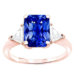 Triljoen diamanten ring met 3 stenen stralende saffier roségoud 3 karaat