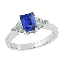 Triljoen diamanten saffier ring 2 karaat Ceylon saffier 3 stenen tanden