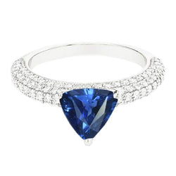 Triljoen edelsteen blauwe saffier ring pave set diamanten 3 karaat