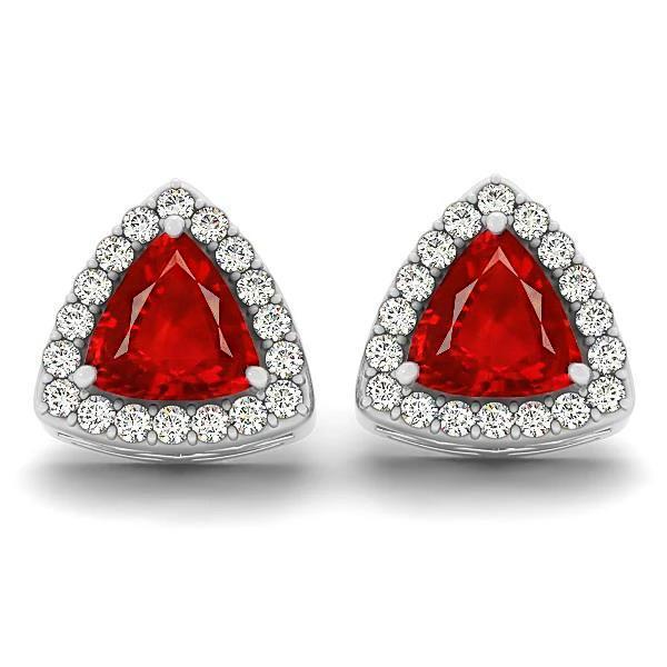 Triljoen geslepen robijn met diamanten 4 Cts. Halo Oorknopjes Wit Goud 14K - harrychadent.nl