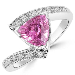 Triljoen geslepen roze saffier diamanten ring witgouden sieraden 1,25 ct