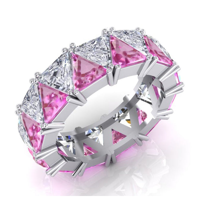 Trilliant Roze Saffier Diamant Eeuwigheid Band 9 Karaat Edelstenen