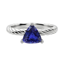 Trillion Solitaire Ring Touwstijl Diepblauwe Saffier 1 Karaat
