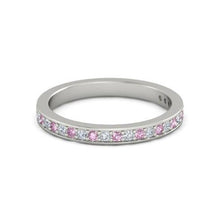 Afbeelding in Gallery-weergave laden, Trouwring 0,60 karaat ronde diamant &amp; roze saffier vrouwen sieraden - harrychadent.nl
