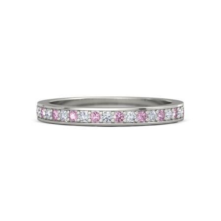 Trouwring 0,60 karaat ronde diamant & roze saffier vrouwen sieraden - harrychadent.nl