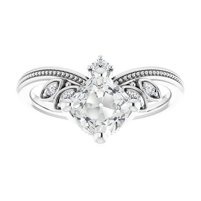 Trouwring Enhancer Cushion Old Cut Diamond Beaded Style 5,75 karaat - harrychadent.nl