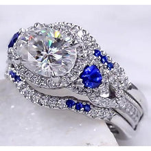Afbeelding in Gallery-weergave laden, Trouwring set diamant blauwe saffier 5 karaat vrouwen sieraden - harrychadent.nl
