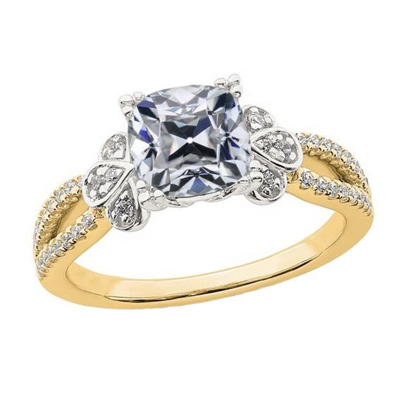 Tweekleurig kussen Old Mine Cut Diamond Wedding Ring Split Shank 6 karaat - harrychadent.nl