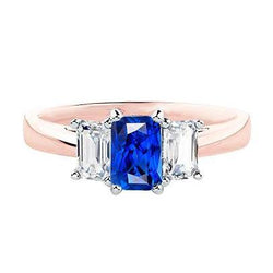 Tweekleurige 3 stenen diamanten stralende saffier edelsteen ring 1,50 karaat