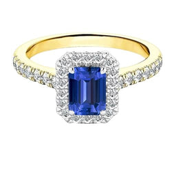 Tweekleurige Halo Emerald Sapphire Ring 3 karaat diamanten accenten