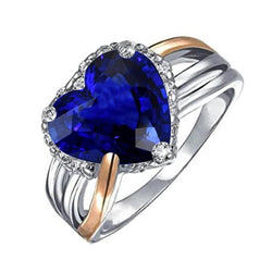 Tweekleurige Halo Hart Ceylon Sapphire Ring Triple Shank 4 karaat