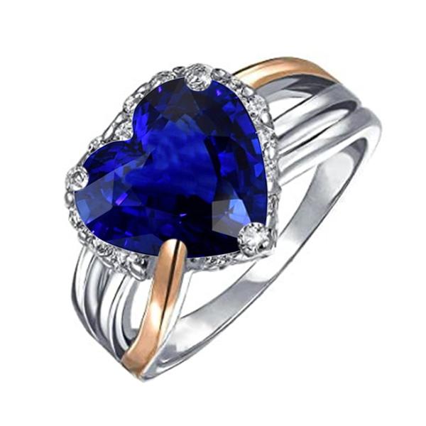 Tweekleurige Halo Hart Ceylon Sapphire Ring Triple Shank 4 karaat - harrychadent.nl