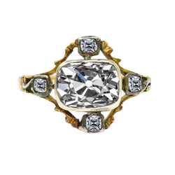 Tweekleurige Halo Kussen Old Cut Diamond Ring Bezel Set 6 karaat