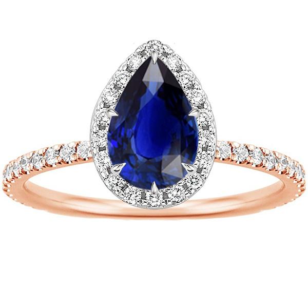 Tweekleurige Halo Ring Peer Blauwe Saffier & Diamanten 4 Karaat Sieraden - harrychadent.nl