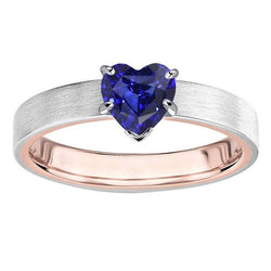 Tweekleurige Solitaire hart diepblauwe saffier ring 1,50 karaat