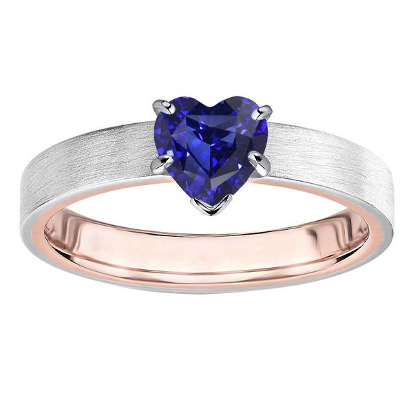 Tweekleurige Solitaire hart diepblauwe saffier ring 1,50 karaat - harrychadent.nl